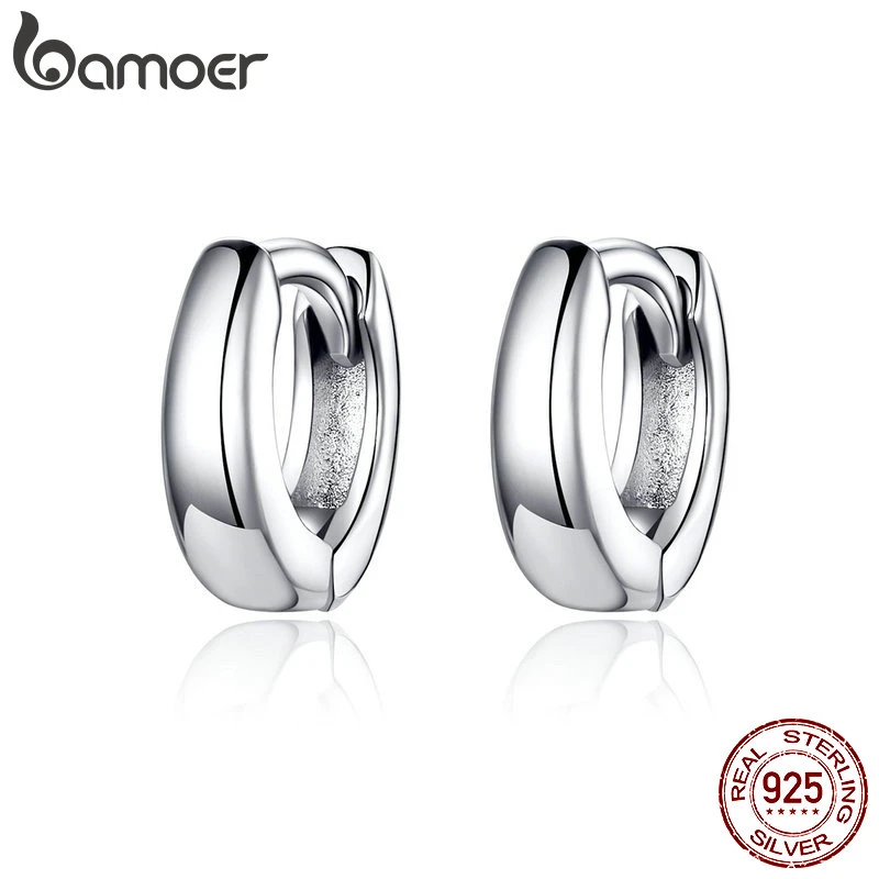 BAMOER 2021 New 925 Sterling Silver Polishing Tiny Circle Hoop Earrings for Women and Men Korean Style Fine Jewelry SCE552