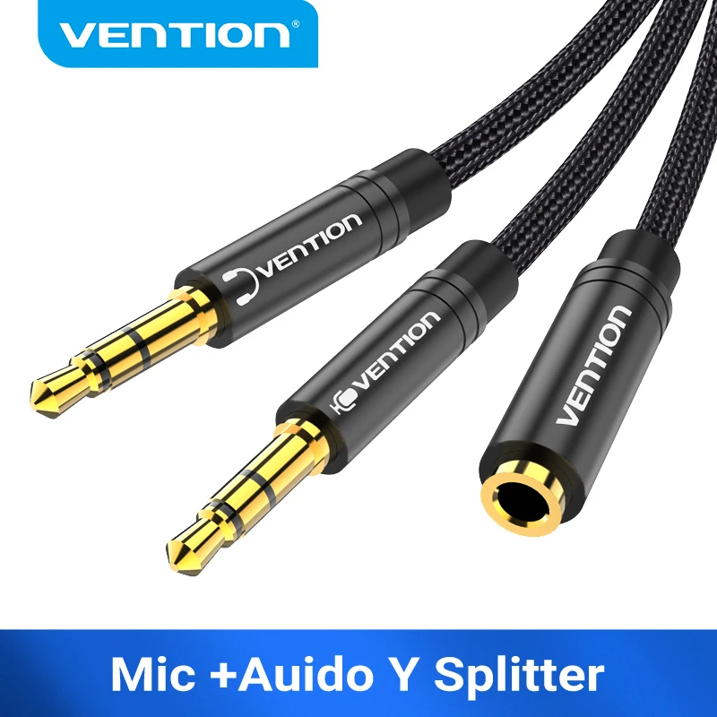 Vention Splitter Headphone Audio Cable for Computer 3.5mm Female to 2 Male 3.5mm Mic Audio Y Splitter Cable to PC Adapter