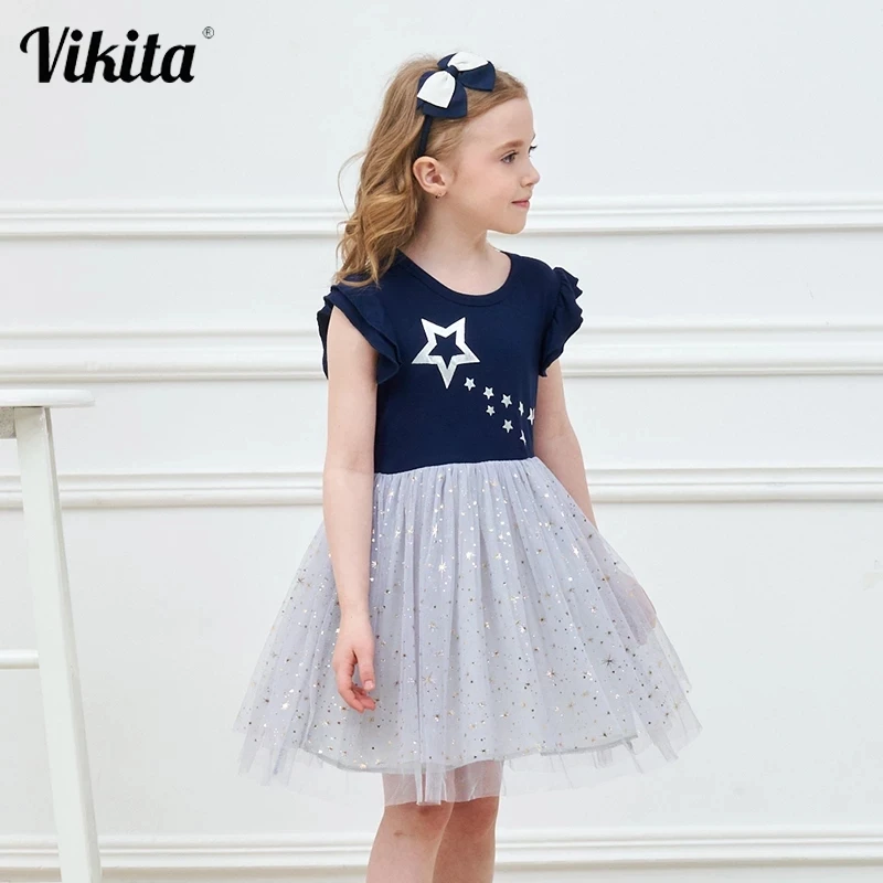 VIKITA Girls Princess Dress Kids Unicorn Dresses for Girls Children Sequins Dresses Toddlers Tutu Dress Girl Summer Vestidos