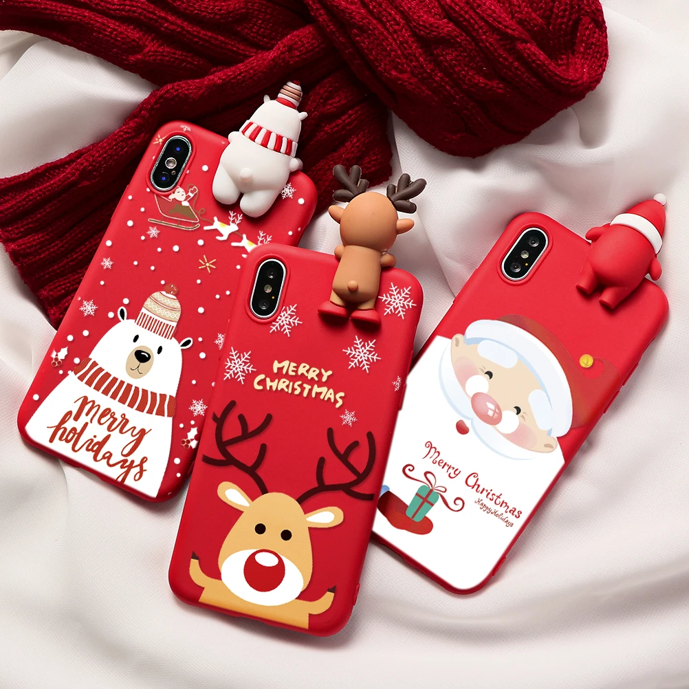 Christmas Cartoon Deer Case For iPhone 11 12 13 Pro XS Max mini XR X SE 2020 Soft Cover For iphone 7 8 6 6S Plus 7Plus Case Bear