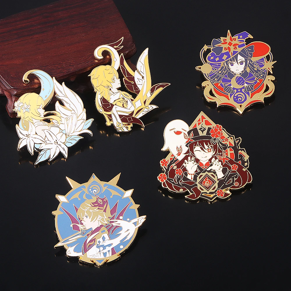 Anime Genshin Impact Wendi Tartaglia Pins Brooch Ganyu Keqing Xiao Lumine Figure Enamel Badge Brooches Lapel Pin Jewelry Gift