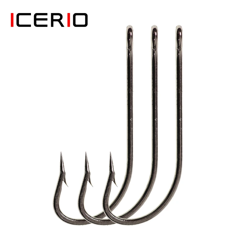 ICERIO 50PCS High Carbon Steel Barbed O'Shaughnessy Jig Hooks Saltwater Fishing Ringed Hooks Accessories Tackle