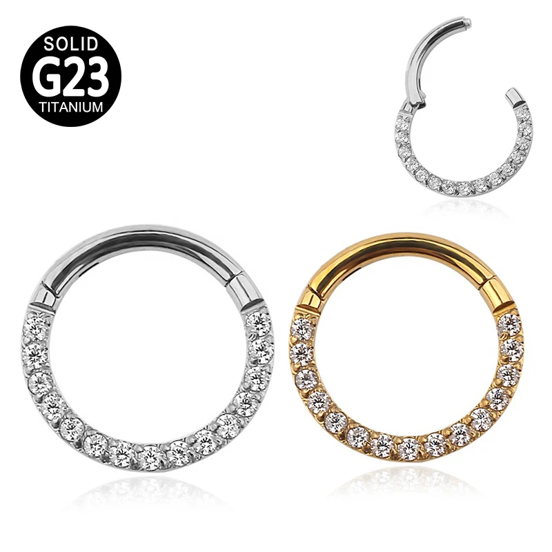 G23 Titanium Daith Earrings Hoop CZ Hinged Segment Clicker Nose Ring Nipple Ear Cartilage Tragus Lip Stud Piercing Body Jewelry