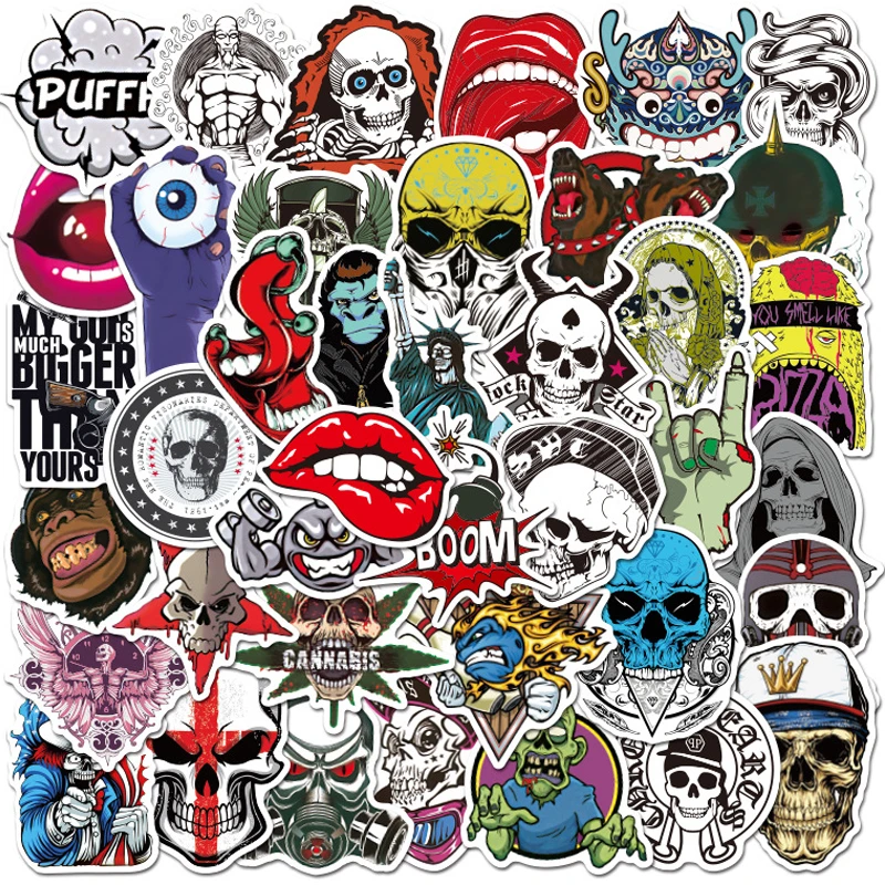 10/30/50PCS Terror Series Skull Graffiti Stickers Guitar Laptop Skateboard Luggage Waterproof Cool Graffiti Stickers Kid Toys