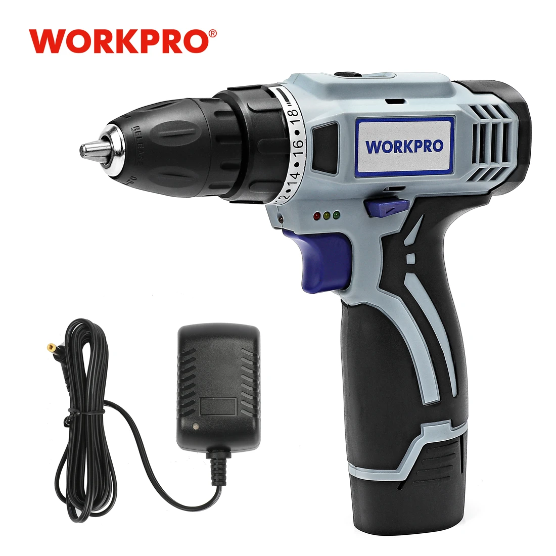 WORKPRO 12V Cordless Drill Electric Screwdriver Mini Wireless Power Driver DC Lithium-Ion Battery 3/8-Inch 2-Speed