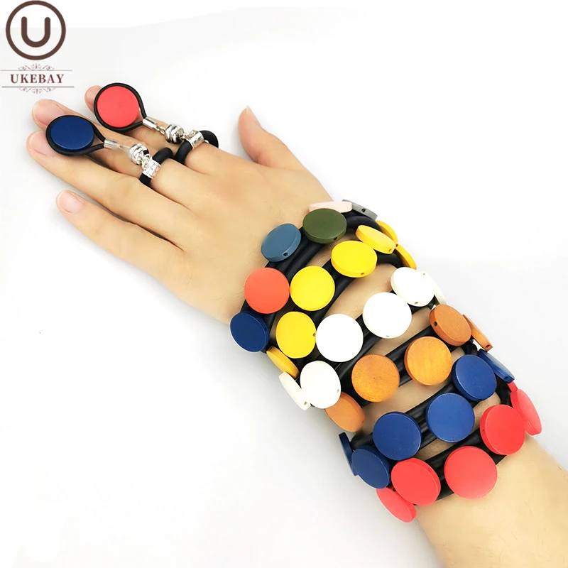 UKEBAY New Charm bracelets Multicolor Wood Bead Jewelry Women Handmade Bracelets With Rings Designer Luxury Bangles Accessories