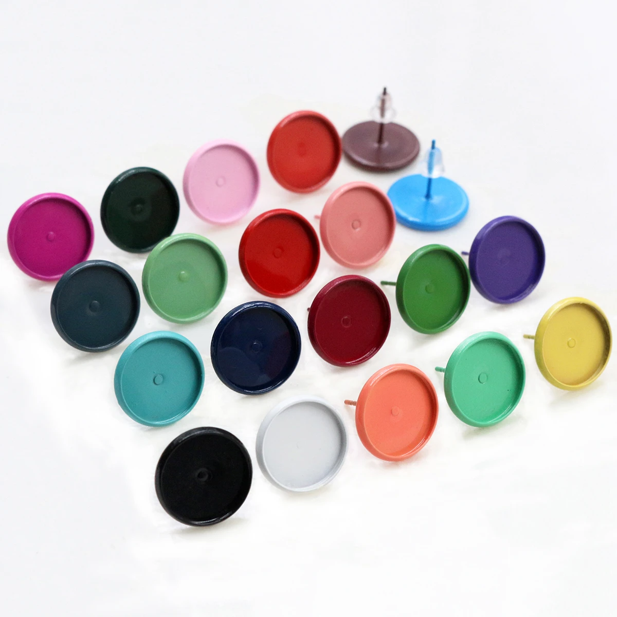 12mm 10mm 8mm  20pcs/lot mix Color Plated Earring Studs,Earrings Blank/Base,Fit 8-12mm Glass Cabochons,Buttons;Earring Bezels