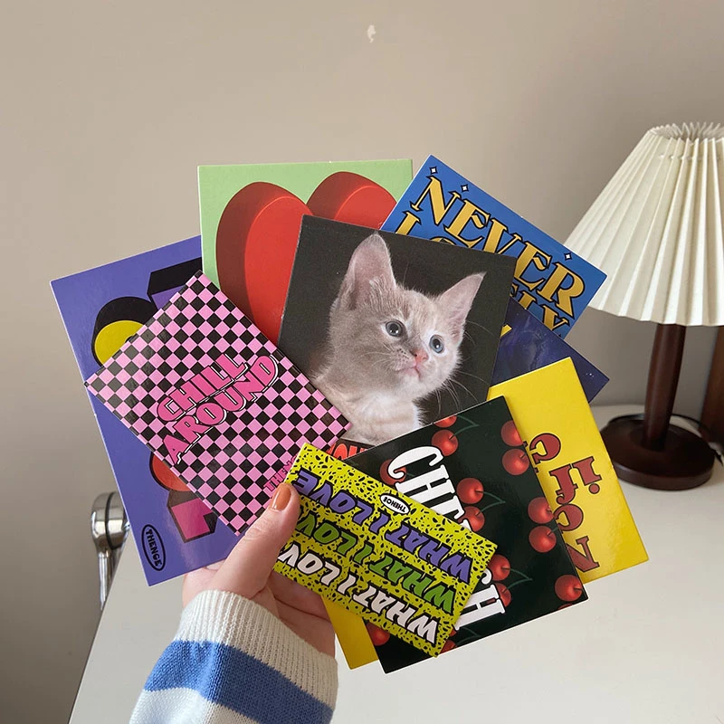 9 Sheets Cat Love Heart Retro Card Bedroom Wall Decoration Poster Kawaii Korean Stationery Photo Props Decorative Sticker Gift