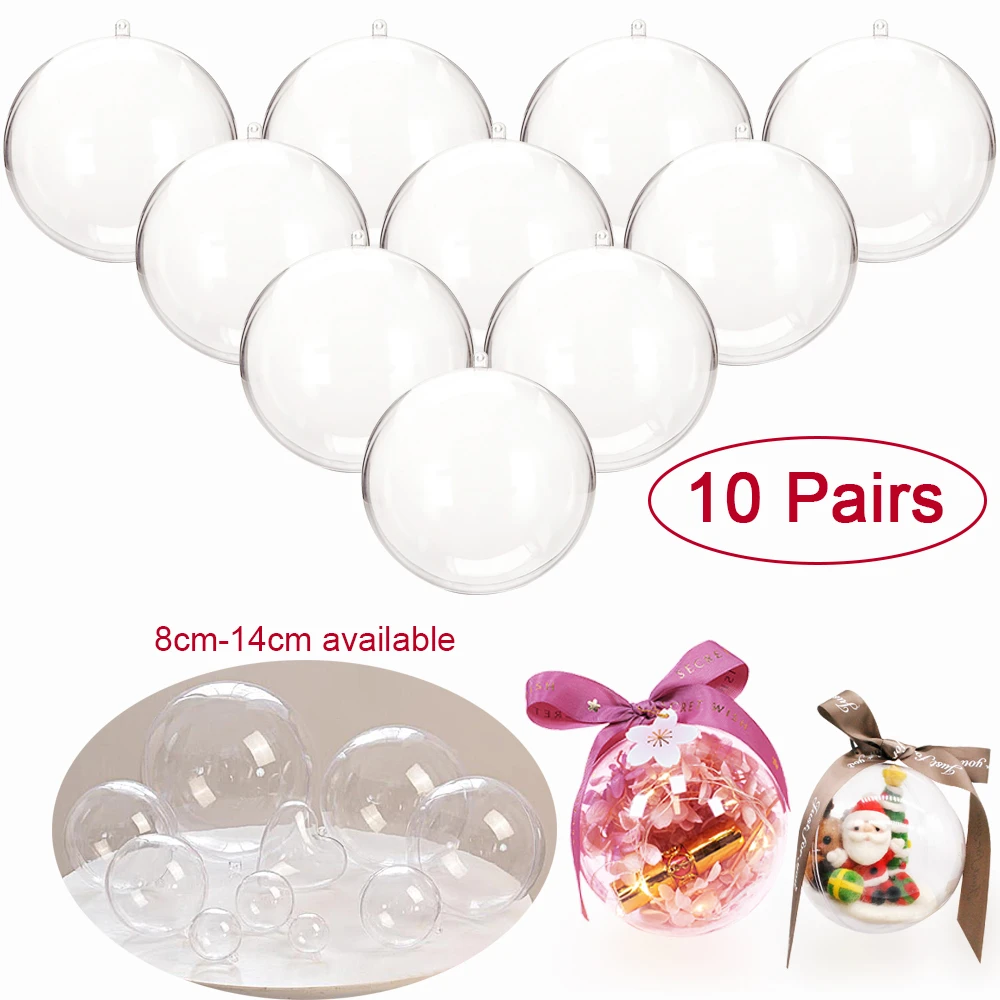 20Pcs/10Pairs Craft Transparent Balls Home Decoration Wedding Birthday Party Merry Christmas Hanging Ornament Gift DIY Box