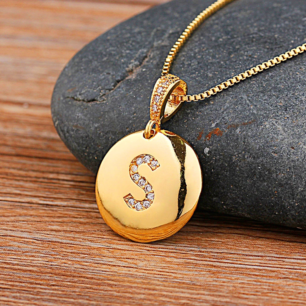 Fashion Initial 26 Letter Necklace Gold Chain Charm Name Necklaces Pendants Copper CZ Jewelry Statement Necklace For Women Girls