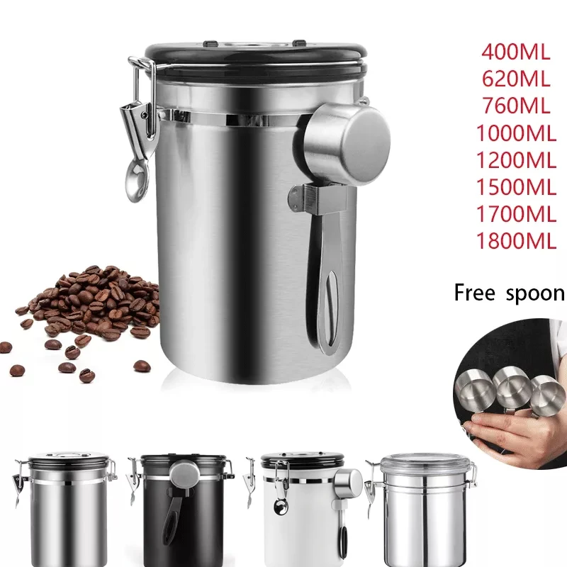 Stainless Steel Airtight Coffee Container Storage Canister Set Coffee jar Canister With Scoop For Coffee Beans Tea 1.5L/1.8L