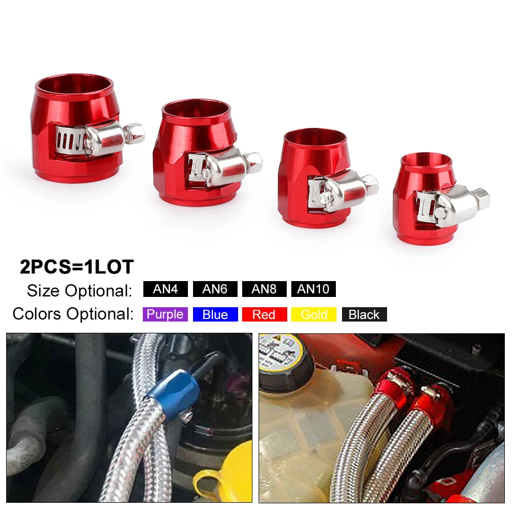 1lot=2pcs Hose Clamp 6 AN4 AN6 AN8 AN10 AN12 End Fuel Pipe Clip Oil Water Tube Hose Fittings Finisher Clamps Hex Finishers