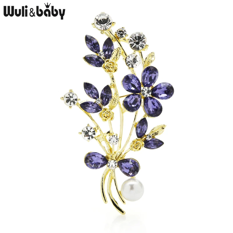 Wuli&baby Purple Rinestone Flower Brooches For Women Party Office Casual Brooch Pins Gifts