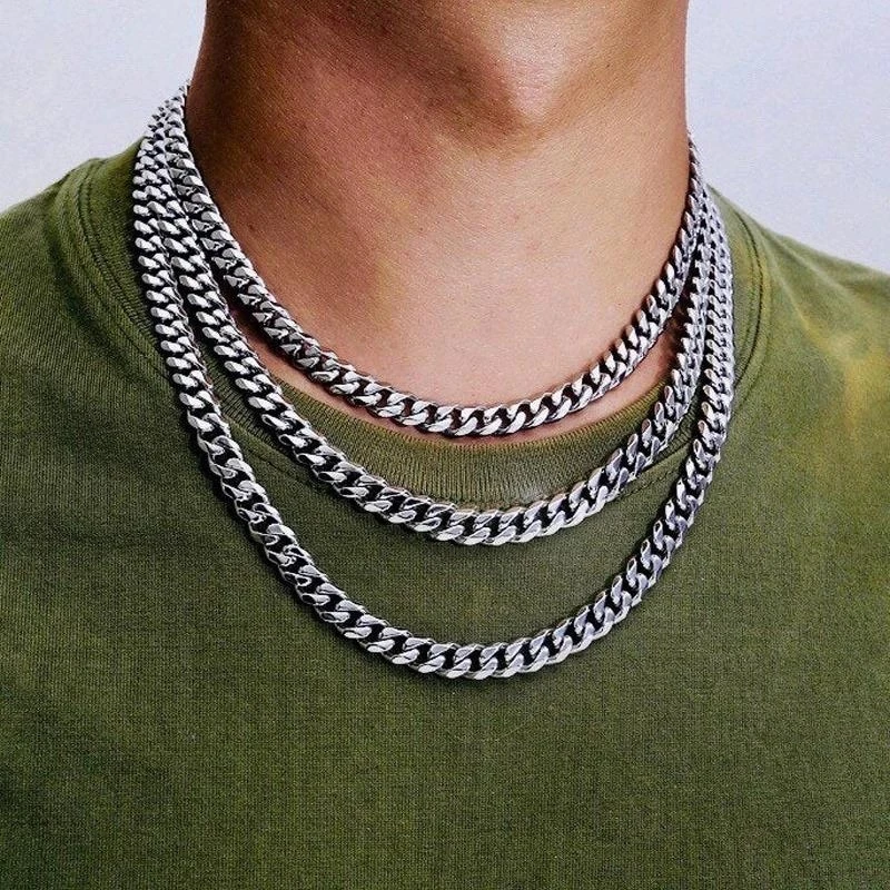 Punk Stainless Steel Necklace for Men Women Cuban Link Neck Chain Chokers Width 3/5/7mm Silver Color Classic Solid Metal Jewelry