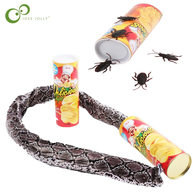 Funny Potato Chip Can Jump Spring Snake roach Toy Gift April Fool Day Halloween Party Decoration Prank Trick Fun Joke Toys