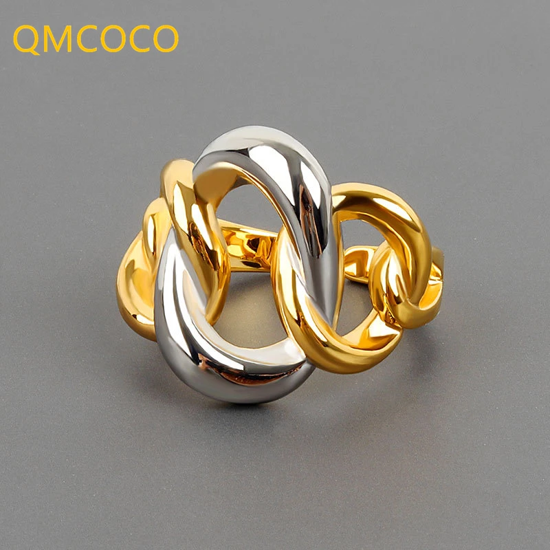 QMCOCO Trendy Retro Design  Irregular Twine Cross Hollow Out Rings 925 Silver For Woman Vintage Handmade Charm Fine Jewelry Gift