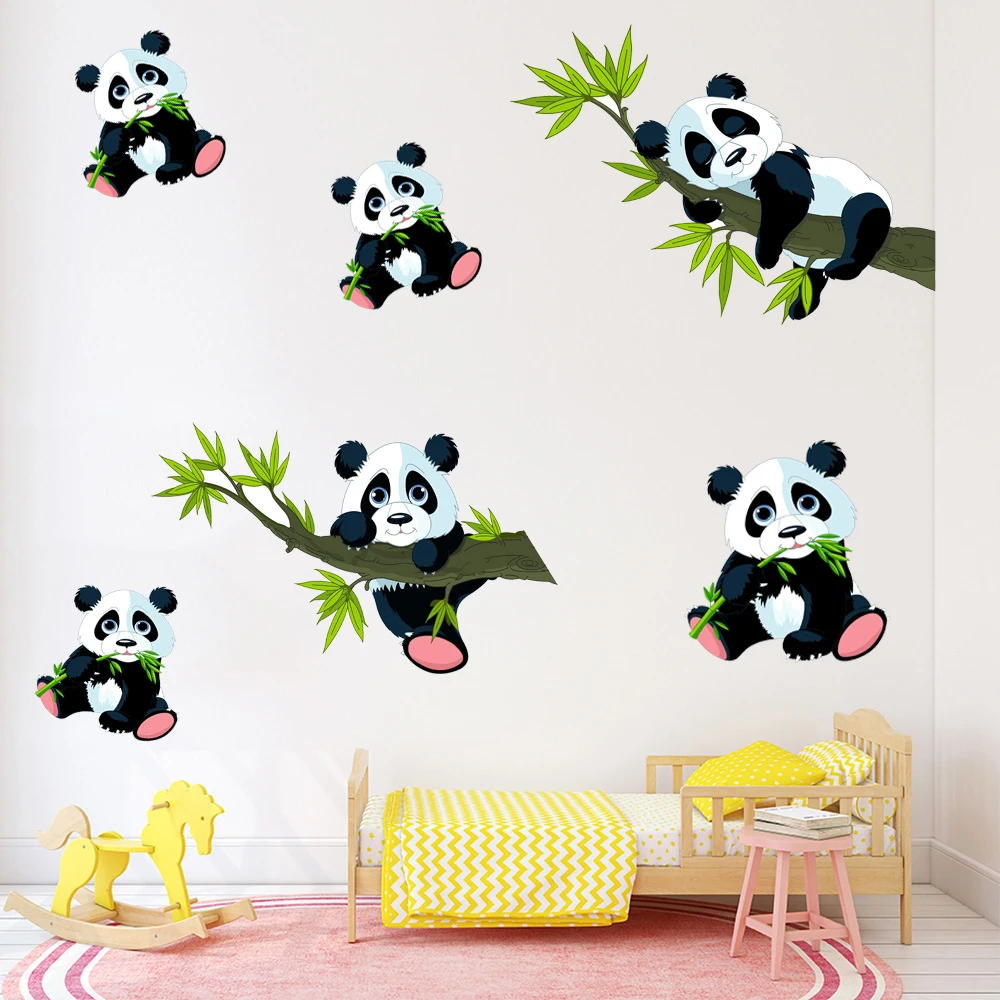 Cartoon Bamboo Panda Wall Stickers For Kids Room Home Decor Living Room Panda Mural Decals Bedroom Decorative Sticker Muraux