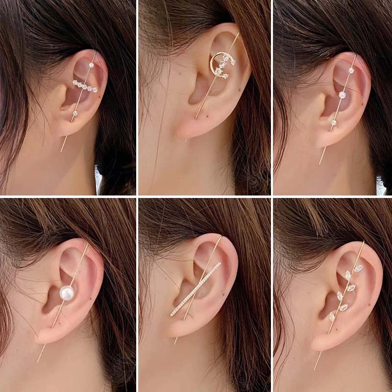 New Ear Wrap Crawler Hook Earring for Women Korean Style Crystal Lightning Stud Earring Personality Climber Earring Jewelry Gift