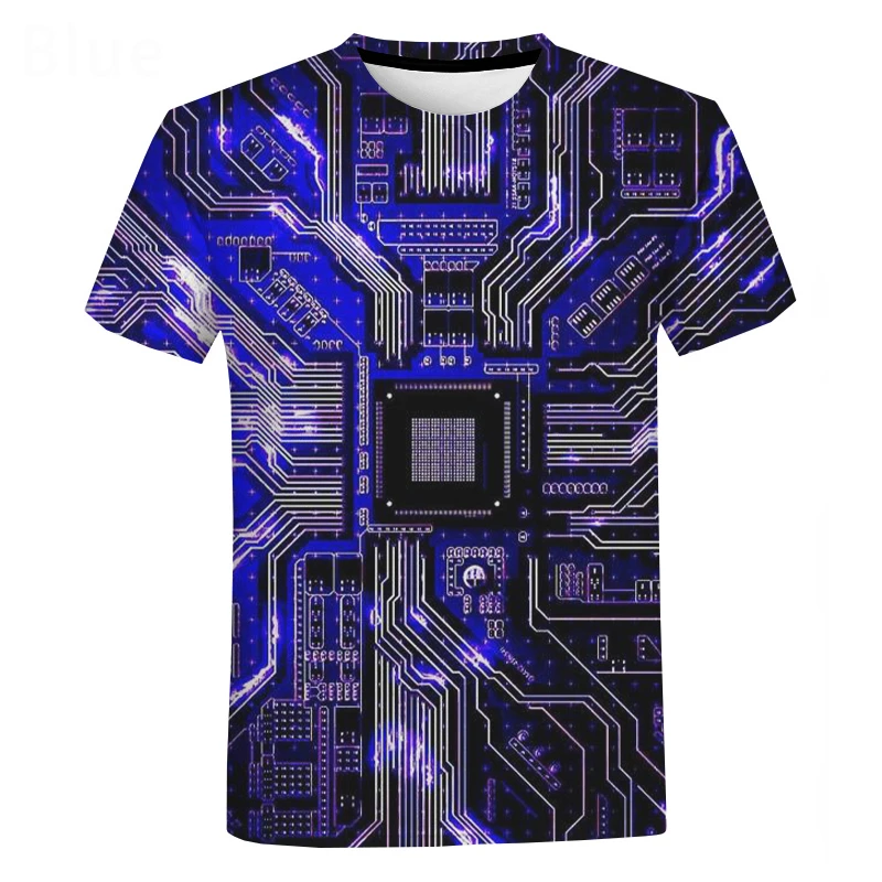 Electronic Chip 3D Print T Shirt Unisex Fashion Casual Short Sleeve Oversized T-shirt Men Harajuku Streetwear Hip Hop Cool Tops