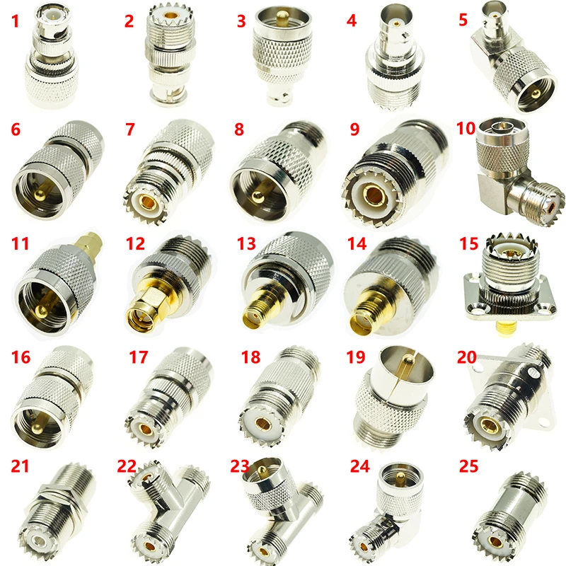 1Pcs UHF SO-239 PL-259 TO BNC N SMA UHF SO239 PL259 male female RF Connector Adapter Test Converter