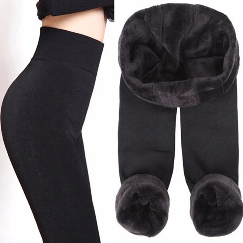 SALSPOR Solid Color Women Winter Velet Trousers Female High Elastic Warm Nine Pants Ladies Sexy High Waist Slim Leggins