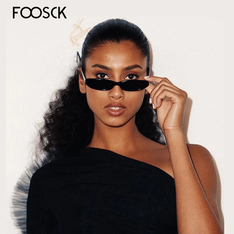 FOOSCK Vintage Rectangle Sunglasses Women Cat Eye Designer Ladies Small Frame Black Red Sun Glasses UV400