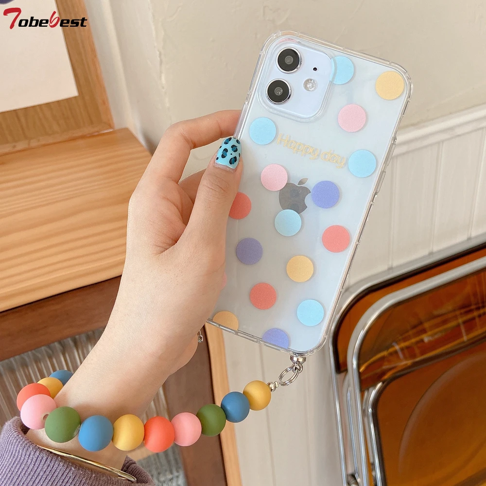 Tobebest Colorful Round Beads Bracelet Clear Phone Case for iphone 13 12 11 pro max 12mini X XS XR 7 8 Plus Chain Soft TPU Cover