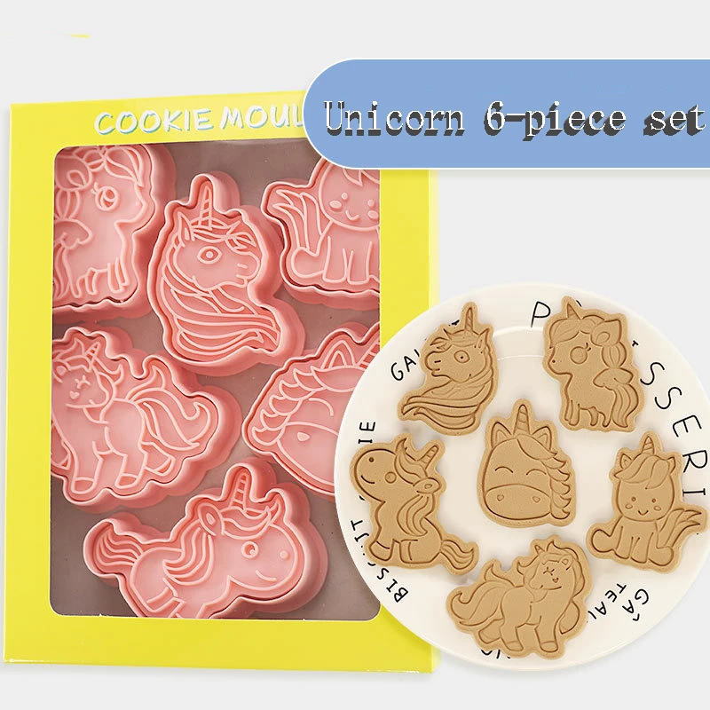 Unicorn Shape Set of Cookie Cutters 3d Cartoon Mold Plastic Pressing Fun Baking Molding Unicorn Cookie Mould