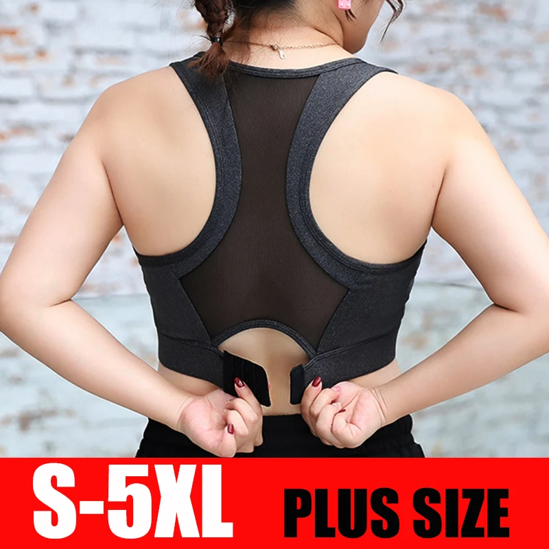 S-5XL Sports Top Yoga Bras Women Gym Shirts Breathable Mesh Sports Bra Crop Big Lady Push Up Brassiere Sexy Sportswear Plus Size