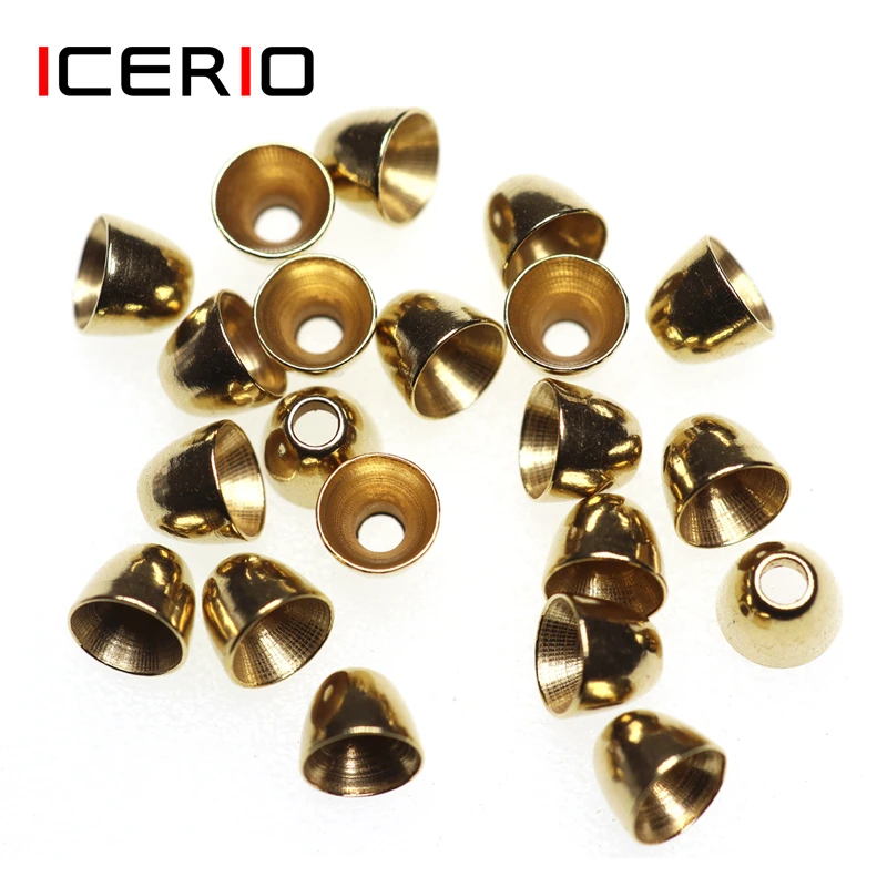 ICERIO 20PCS Brass Cone Heads for Tube Fly Streamers Minnows Saltwater Flies Tying Lure Material