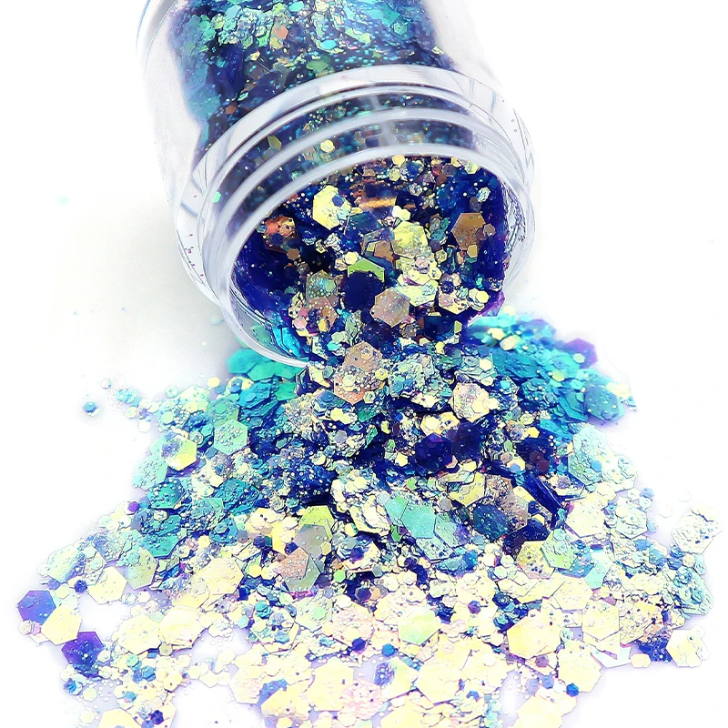 Holographic Nail Glitter Sequins Mixed Hexagon Flakes Chrome Pigment Powder Nail Art Accessories Polish Manicure Decorations