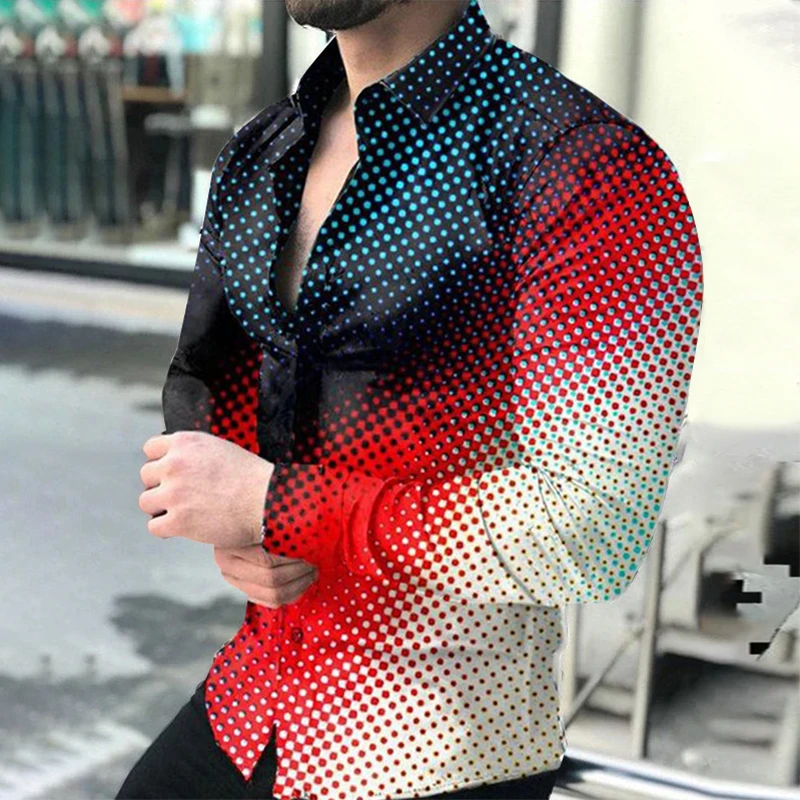 Men Fashion Shirts Turn-down Collar Buttoned Shirt Streetwear 2021 Spring Autumn Men's Casual Digital Printing Long Sleeve Tops