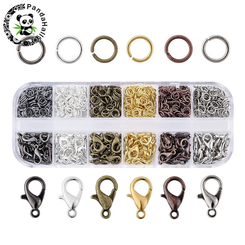 1Box Mixed Color Lobster Clasp Hooks Iron Open Jump Ring Split Rings Connectors for Necklace Bracelet Jewelry DIY Making Finding