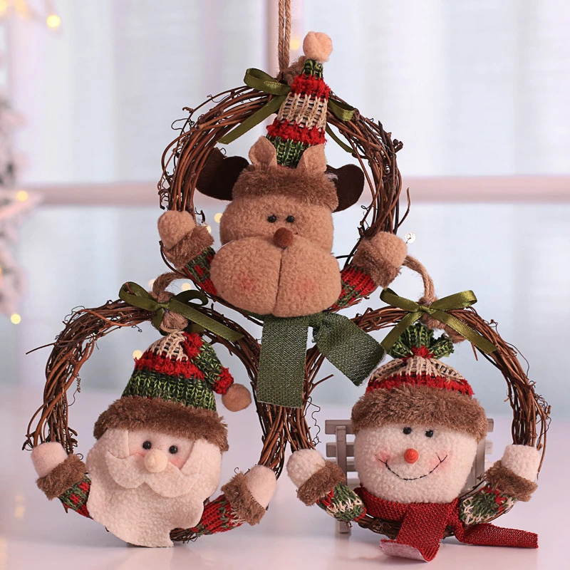 Christmas Wreath Small Santa Claus Snowman Elk Xmas Pendant Merry Christmas Decor For Home 2021 Naviidad Tree Oranments Supply