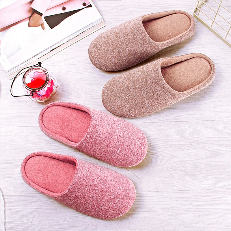 Slippers Women Indoor House Plush Soft Cute Cotton Slippers Shoes Non-slip Floor Home Slippers Bedroom Autumn Solid Color