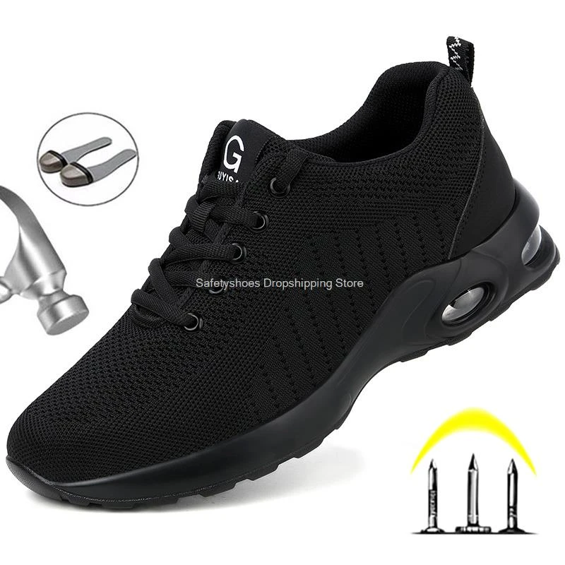 Men Safety Shoes Air Cushion Work Sneakers Anti-puncture Working Shoes Male Steel Toe Protective Footwear Labor Security Boots