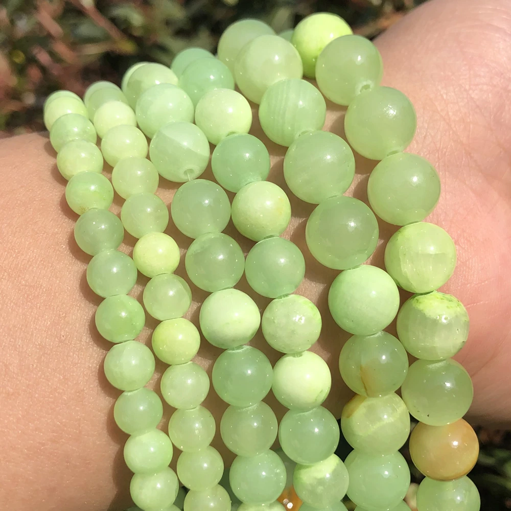 Natural Stone Flower Green Jades Beads Round Loose Beads For Jewelry Making DIY Bracelets Necklace 15''Strand 4/6/8/10/12mm