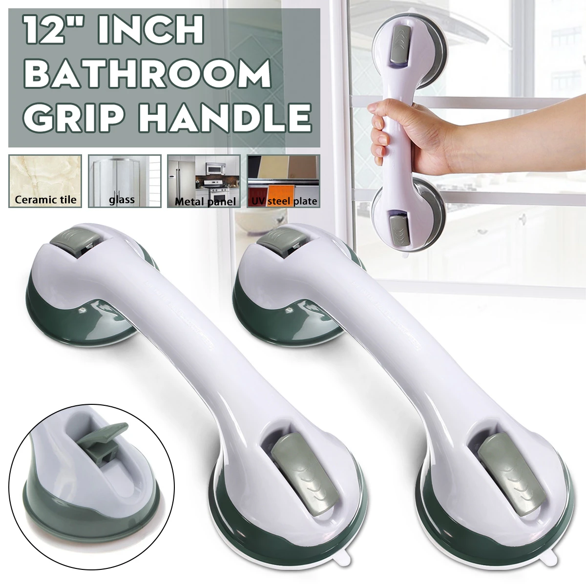 2PCS Bathroom Suction Cup Handle Grab Bar Toilet Bath Shower Tub Bathroom Shower Grab Handle Rail Grip for Elderly Safety
