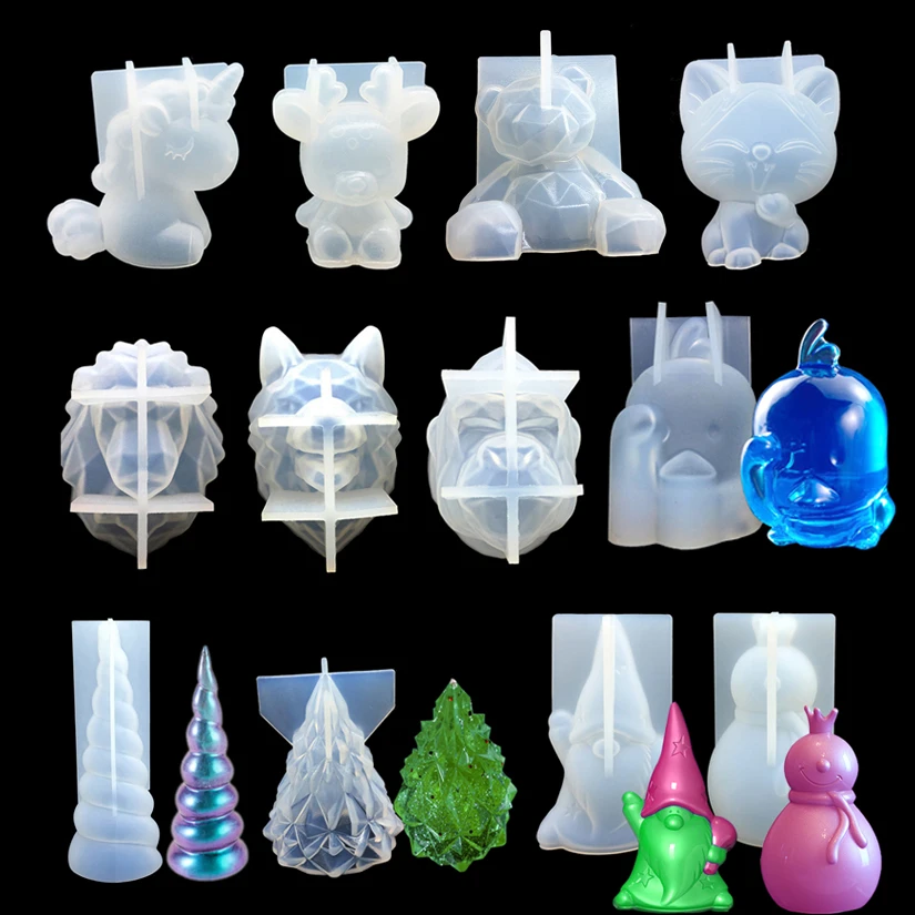 3D Bear Unicorn Horn Christmas Deer Tree Cat Loving Heart Lion Wolf Duck Silicone Sugarcraft Mold Fondant Cake Decorating Tools