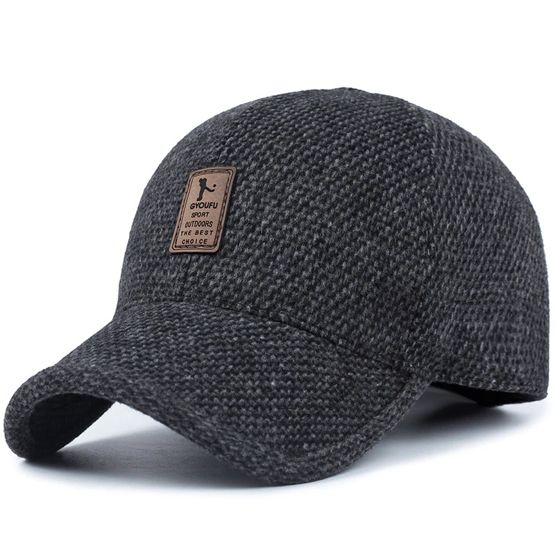 2021 New baseball cap Woolen Knitted Design Winter Baseball Cap Men Thicken Warm Hats with Earflaps warm old hat