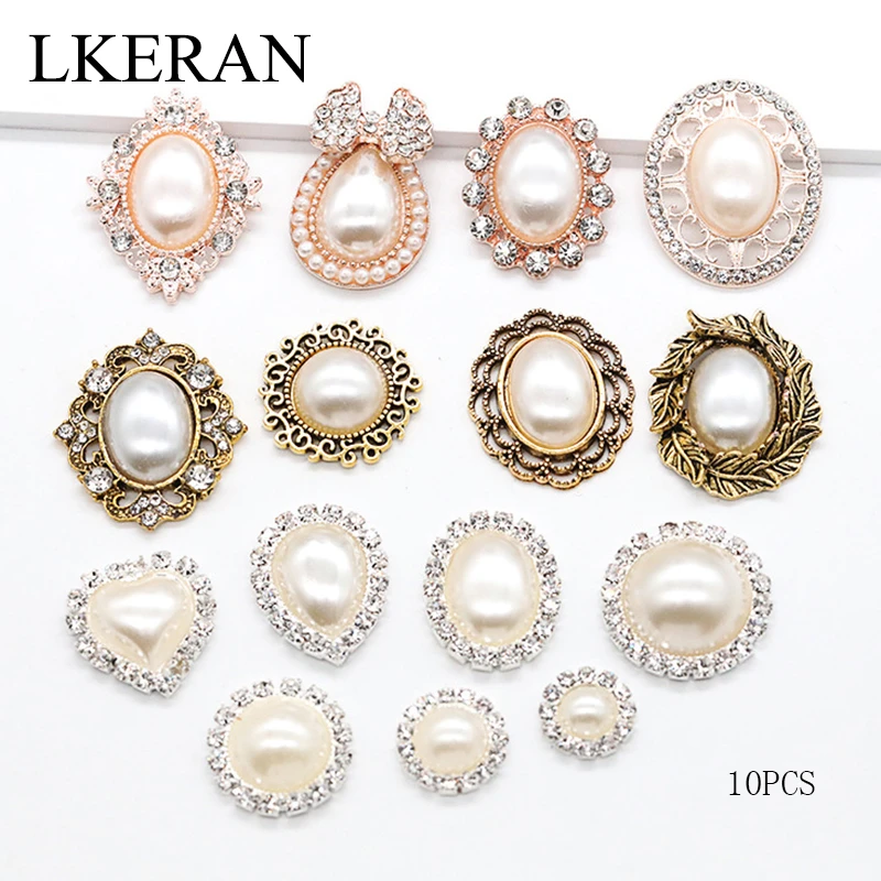 LKERAN 10pc ivory pearl series metal buttons flatback Crystal Pearl Decorative Button DIY handmade Flower Center Accessories