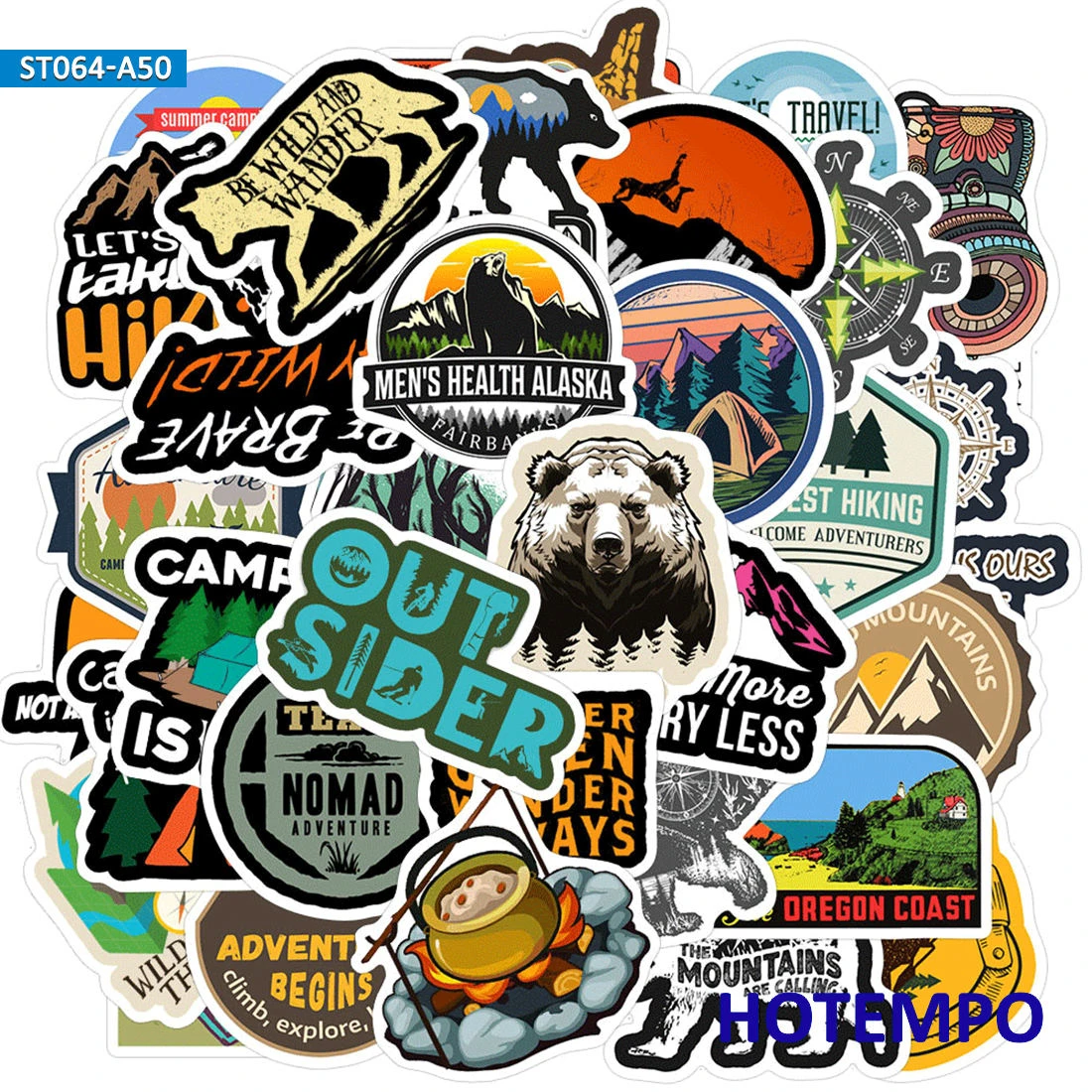 50pcs Outdoor Wild Camping Adventure Climbing Outside Travel Landscape Decals Stickers Pack for Phone Laptop Luggage Car Sticker