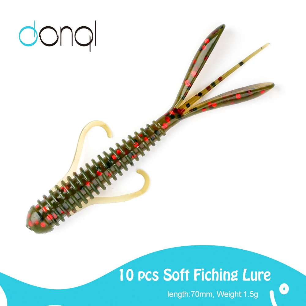DONQL 10Pcs Jig Worm Fishing Lures 70mm 1.5g Silicone Soft Baits Wobblers Bass Artificial Swimbait Double Colors Fishing Lures