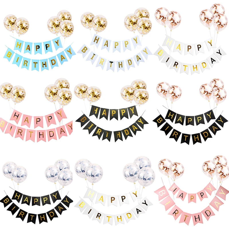 1set 12inch Happy Birthday Letter Banner Rose Gold Confetti Baby Shower Banner Birthday Party Decoration Helium Balloons DIY