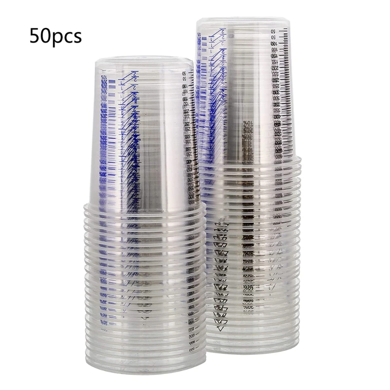 50Pcs Disposable Clear Graduated Plastic Mixing Cups for Paint UV Resin Epoxy