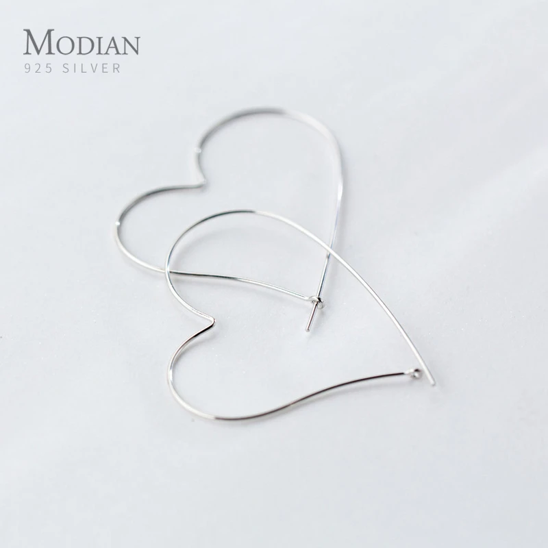 MODIAN Hot Sale Fashion Simple Charm Hearts Earrings 925 Sterling Silver Classic Big Hoop Earrings For Women Wedding Jewelry