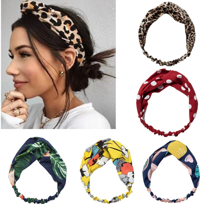 Fashion Floral print Knot Women Headband Vintage Hairband Girls Headwear Leopard Headband Hair Accessories