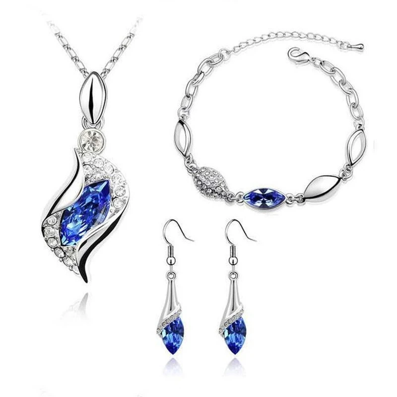 Luxury Austrian Crystal Jewelry Set Chain Horse Eye Pendant Necklace Bracelet Earrings Wedding Jewelry Sets Women