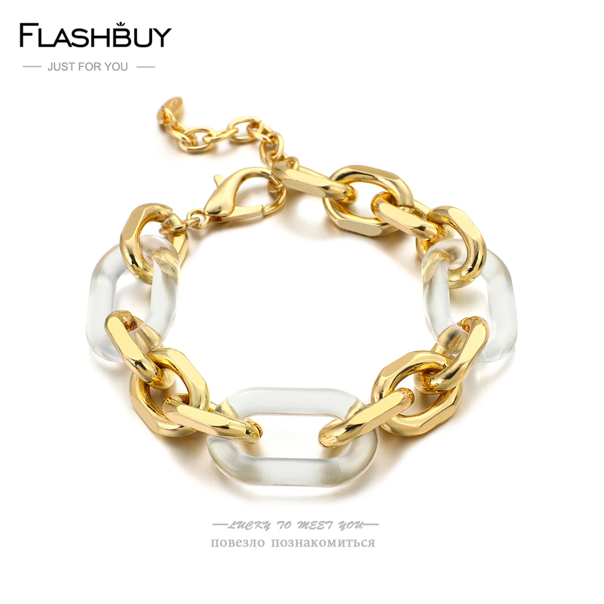 Flashbuy Punk Chunky Cuban Thick Chain Bracelet for Women Men Twist Metal Transparent Acrylic Bracelets Statement Jewelry