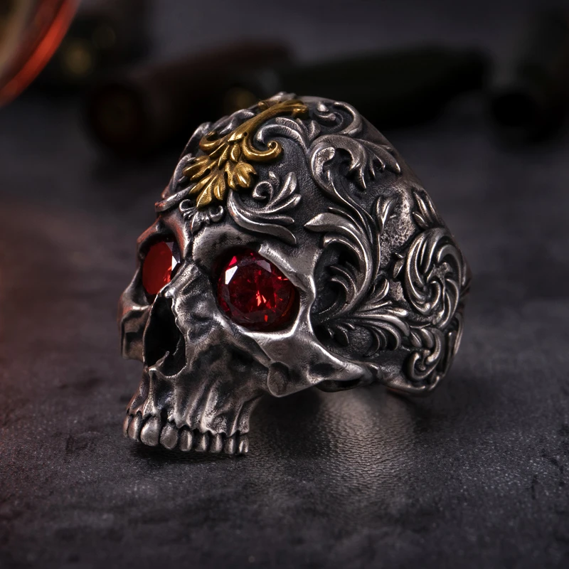 New Style Vintage Gothic Red Zircon Eye Skull Metal Punk Rings Cool Men's Rock Party Biker Jewelry